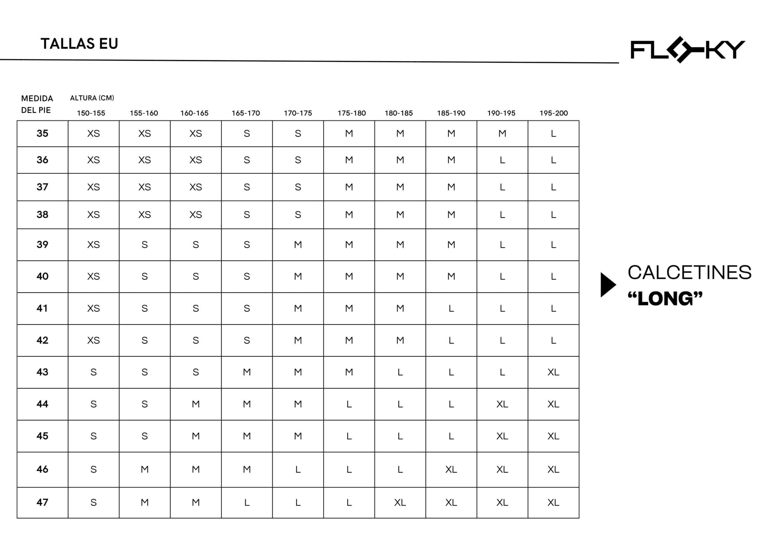 Tabla de tallas Calcetines Floky GRF Long