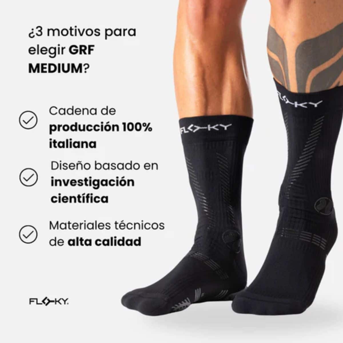 Detalles de los Calcetines Floky GRF Medium Negros