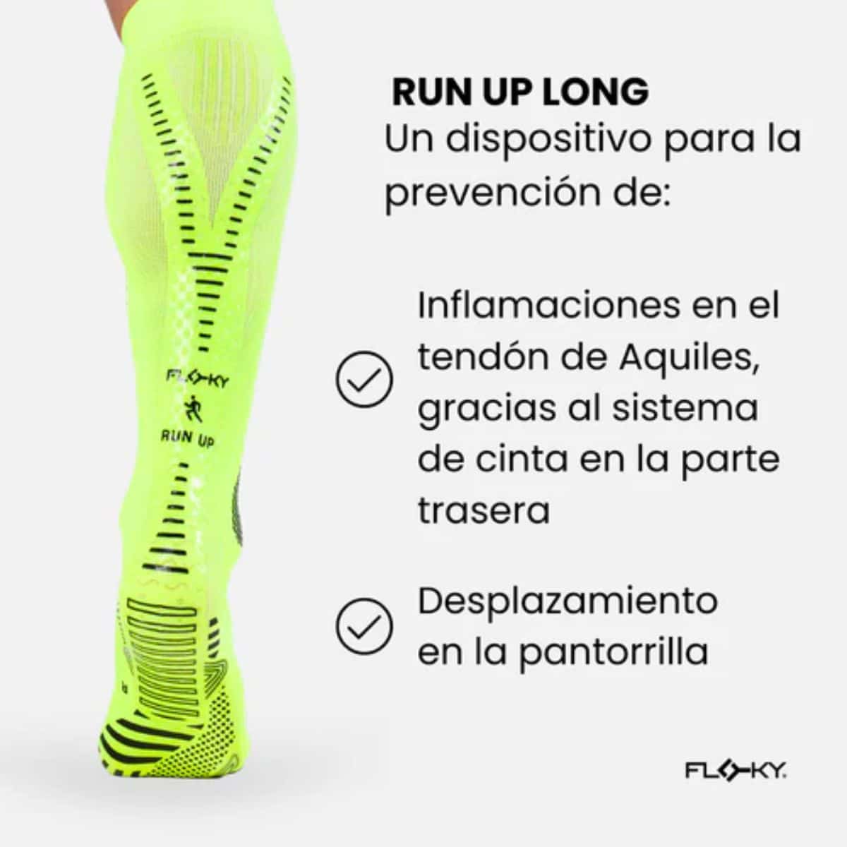 Detalles de los Calcetines Floky Run UP Long Amarillo Flúor