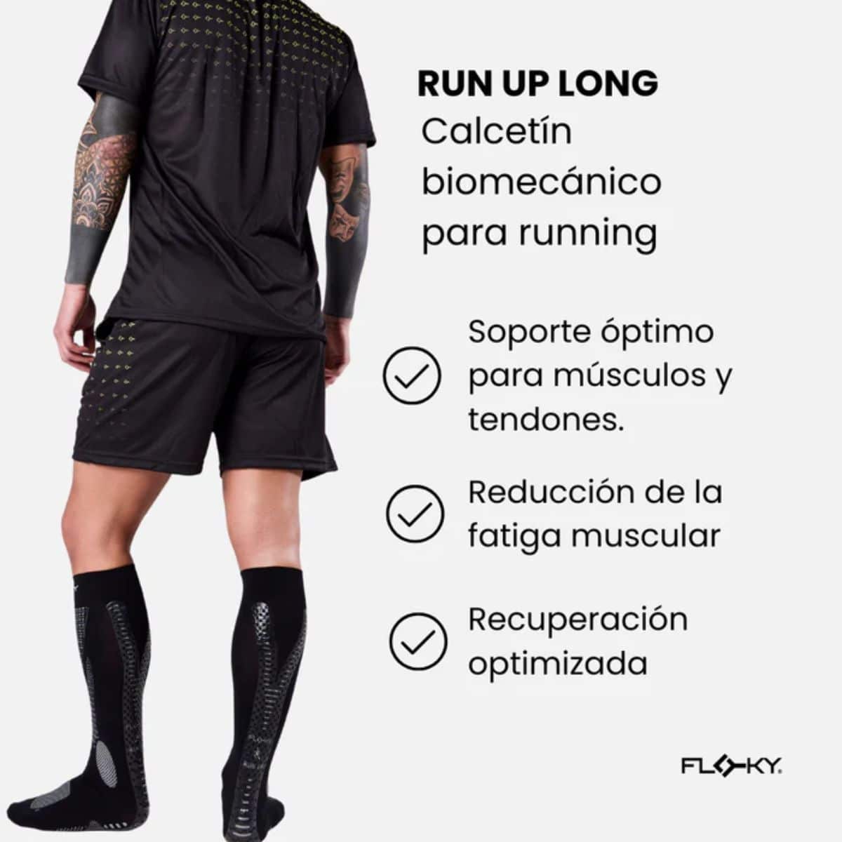 Detalle de los Calcetines Floky Run Up Long Negros