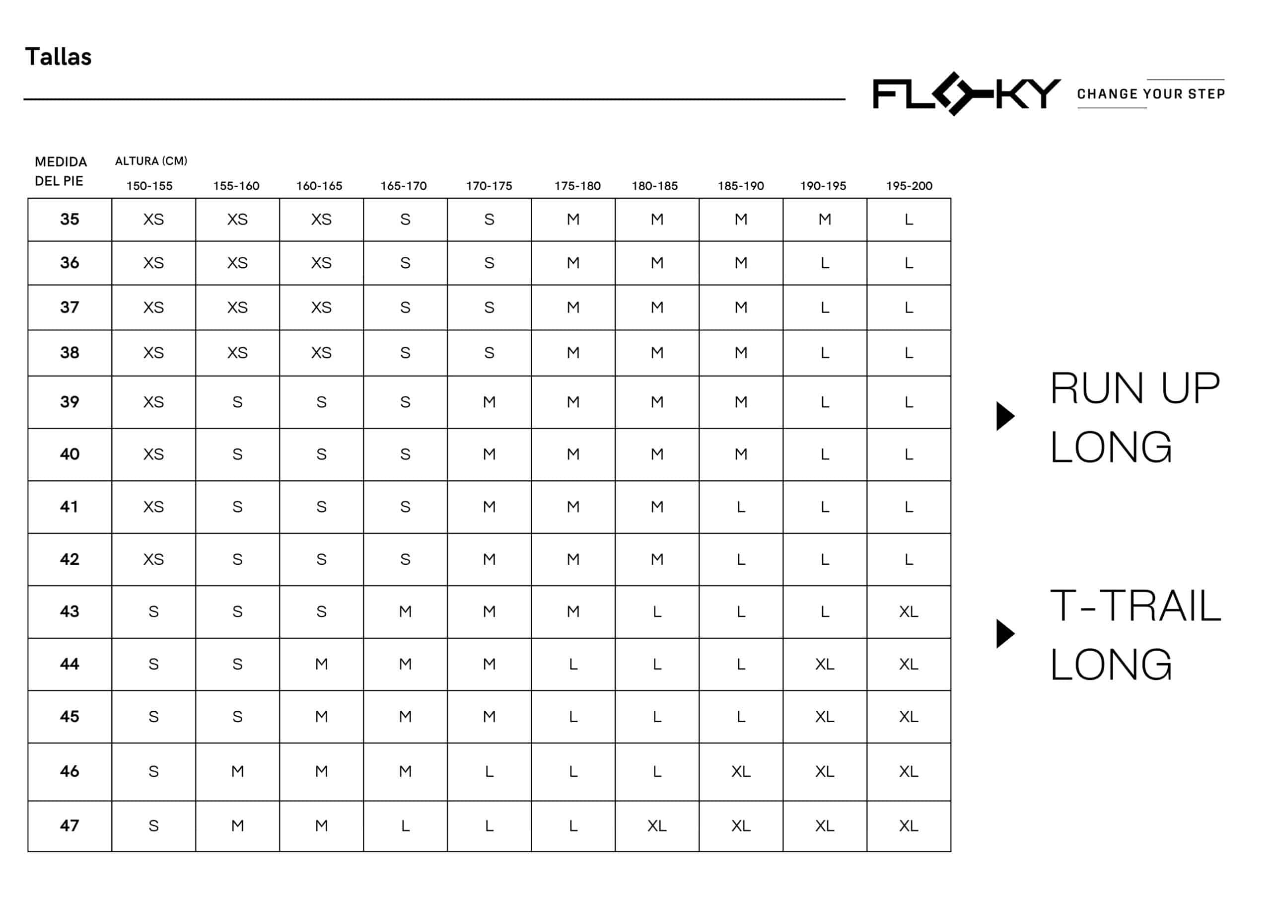 Tabla de tallas Calcetines Floky Run Up Long