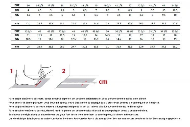 Tabla de tallaje calzado Adidas Terrex
